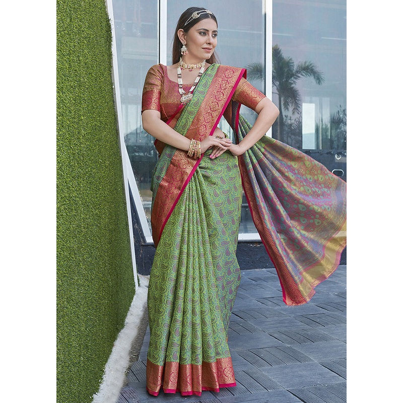 Light Green Dupion Silk Saree With Blouse Piece - JD986583802