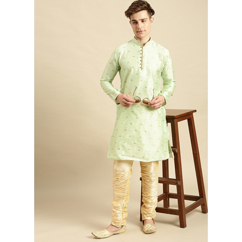 Light Green Woven Jacquard Woven Kurta - JD986583926