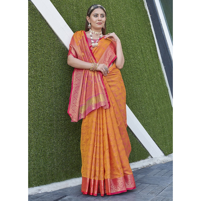 Light Orange Dupion Silk Saree With Blouse Piece - JD986583801