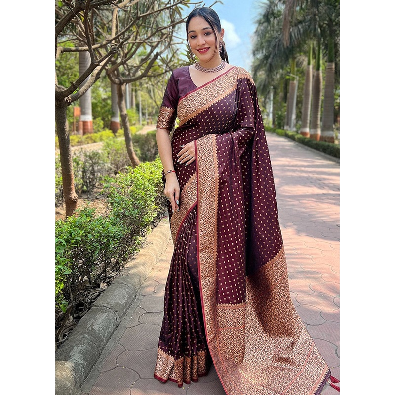 Maroon Silk Saree With Blouse Piece - JD986583798