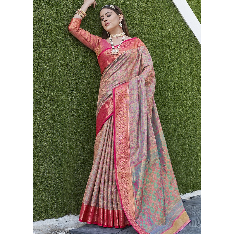Multicolor Dupion Silk Saree With Blouse Piece - JD986583825