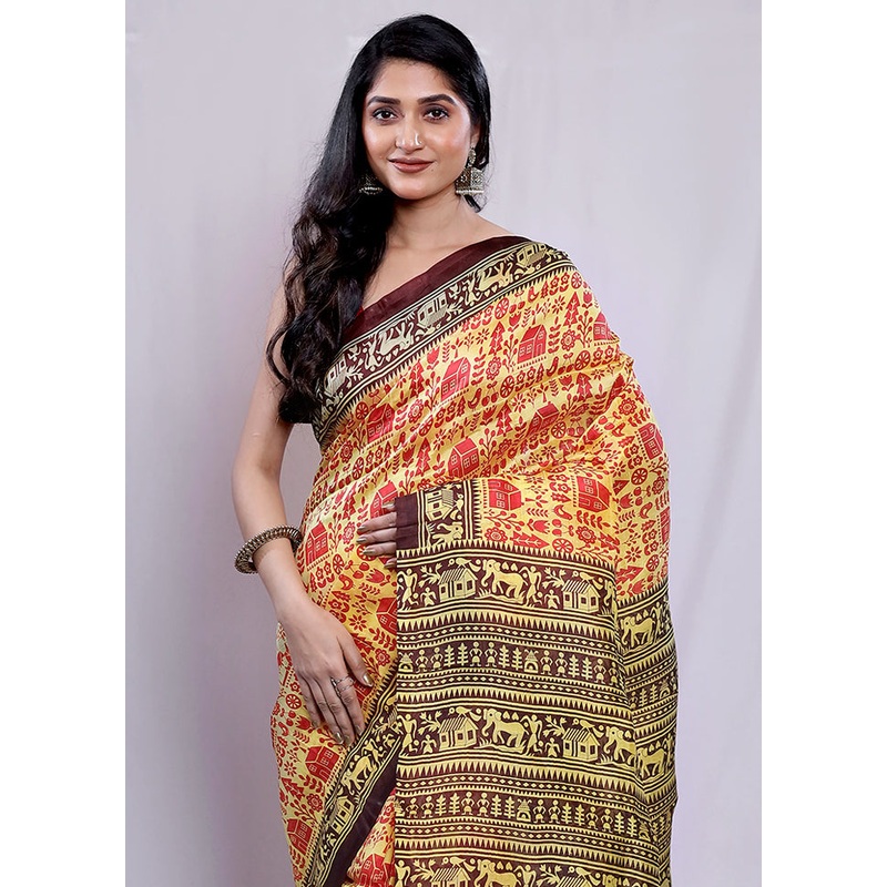 Multicolor Printed Pure Silk Saree Without Blouse Piece - JD986583843