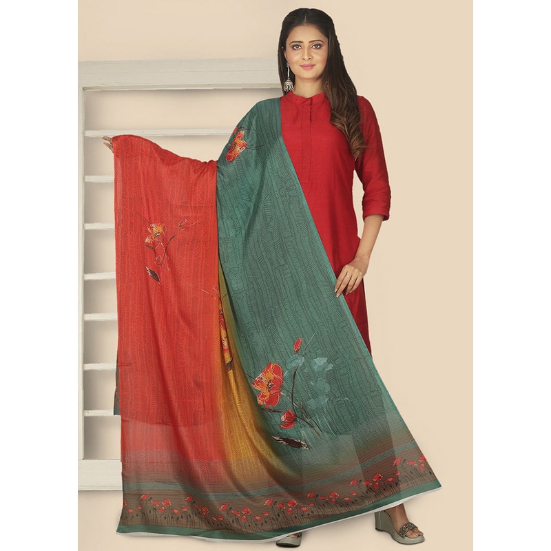 Multicolor Tussar Silk Printed Dupatta - JD986583850