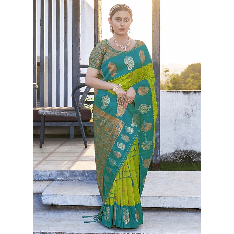Parrot Green Dupion Silk Saree With Blouse Piece - JD986583794