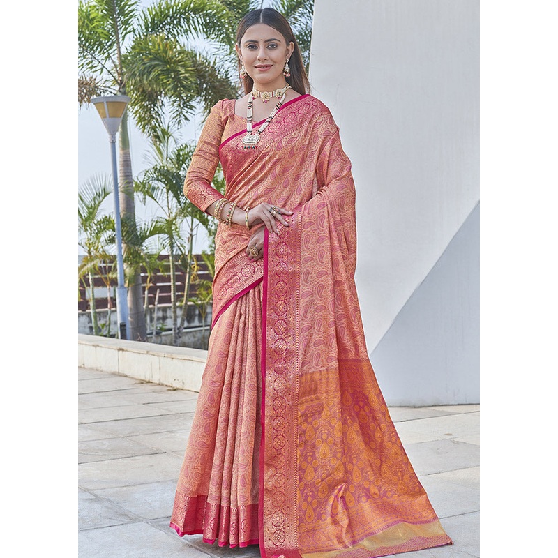 Peach Dupion Silk Saree With Blouse Piece - JD986583792
