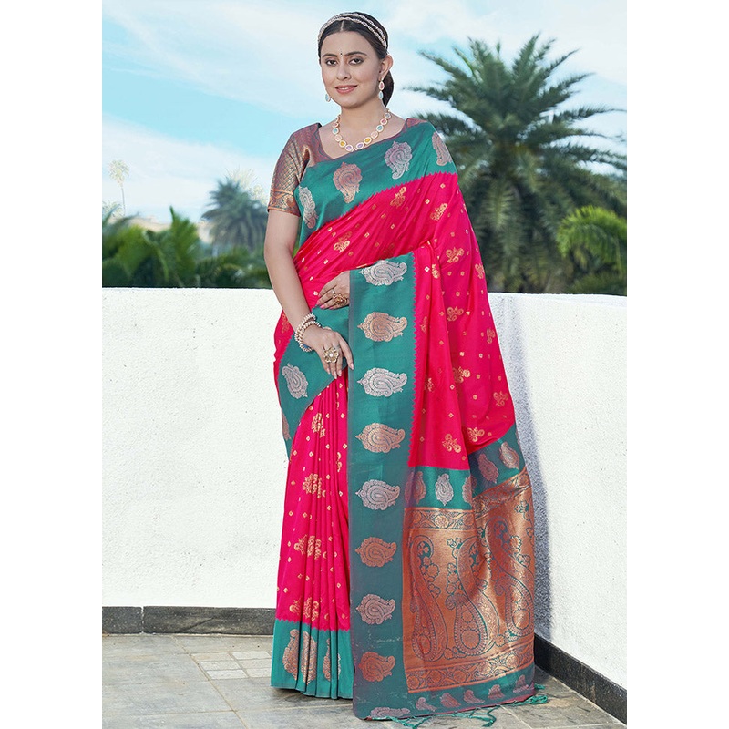 Pink Dupion Silk Saree With Blouse Piece - JD986583787