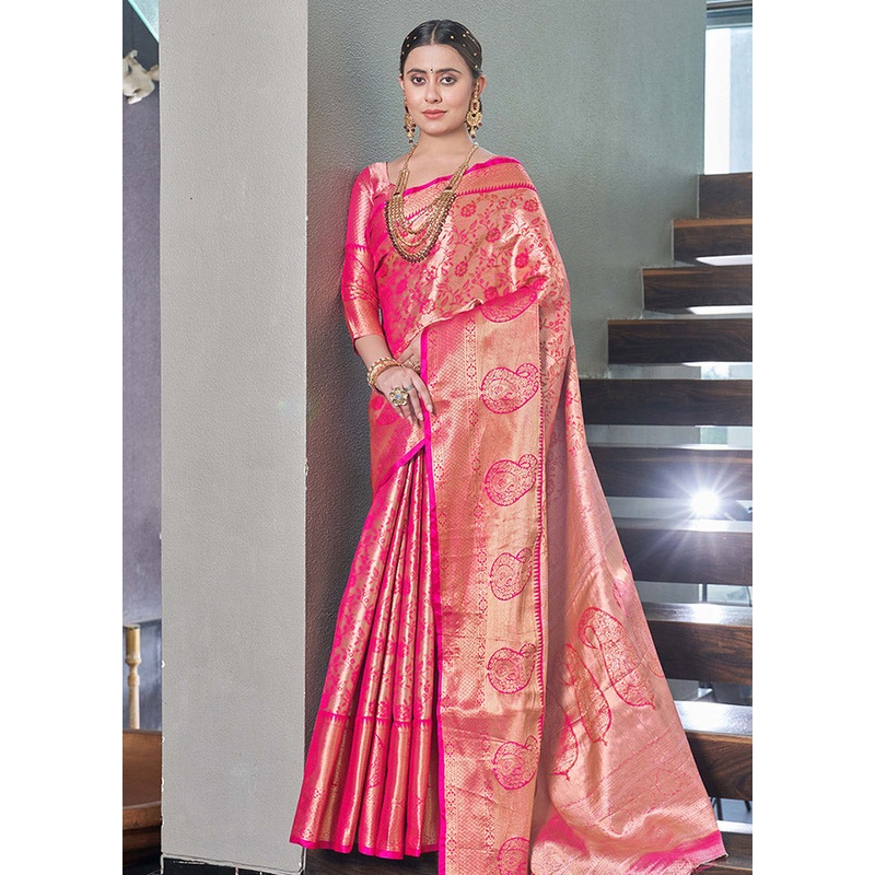 Pink Dupion Silk Saree With Blouse Piece - JD986583789