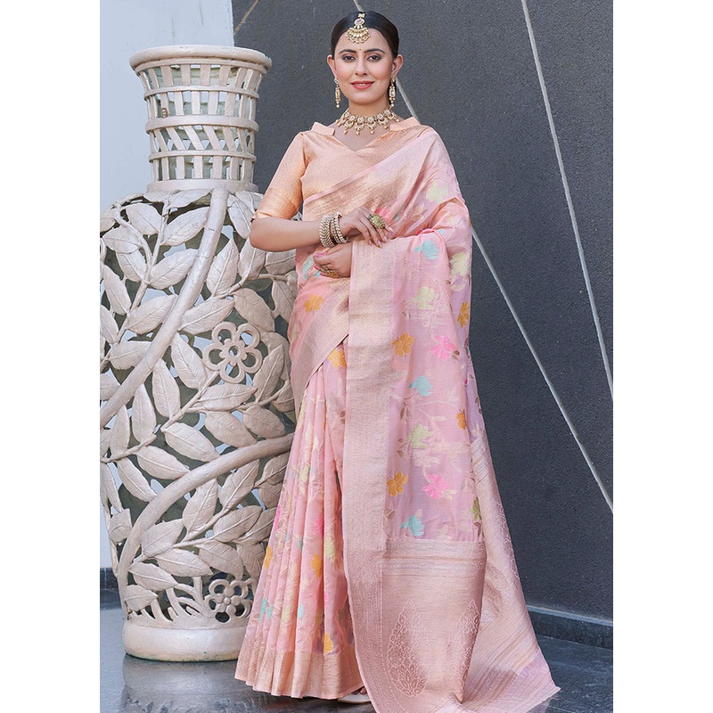 Pink Organza Saree With Blouse Piece - JD986583786