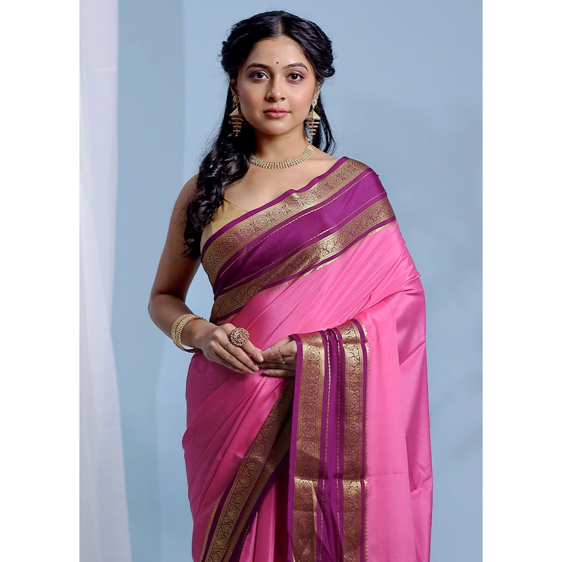 Pink Printed Pure Silk Saree Without Blouse Piece - JD986583839
