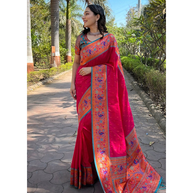 Pink Silk Saree With Blouse Piece - JD986583780