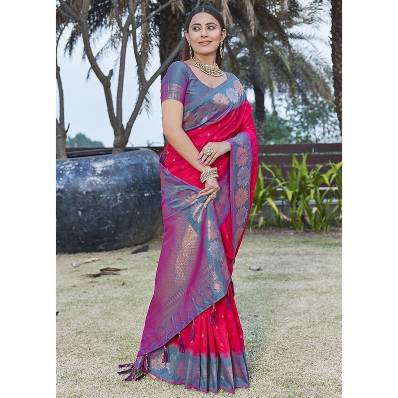 Pink Silk Saree With Blouse Piece - JD986583781