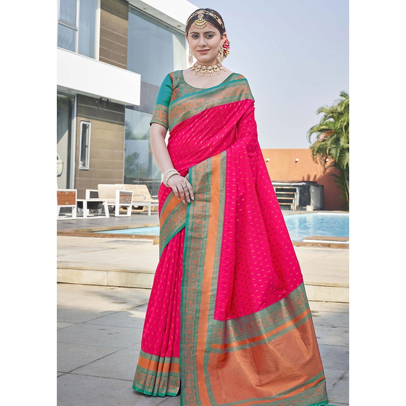 Pink Silk Saree With Blouse Piece - JD986583782