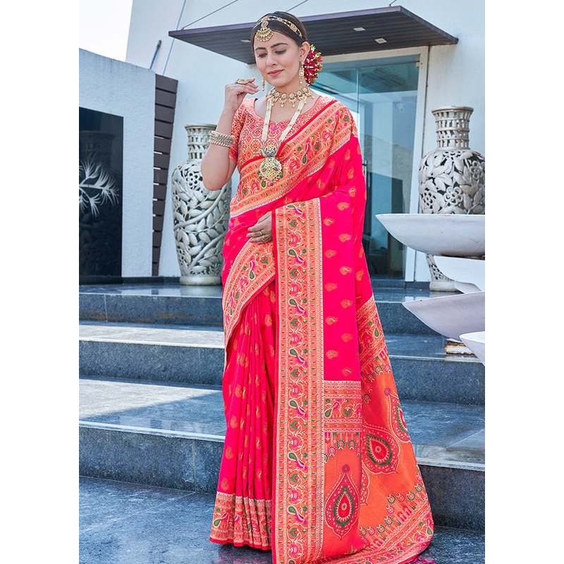 Pink Silk Saree With Blouse Piece - JD986583783