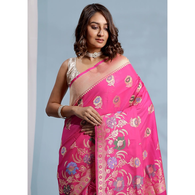 Pink Uppada Silk Saree With Blouse Piece - JD986583837