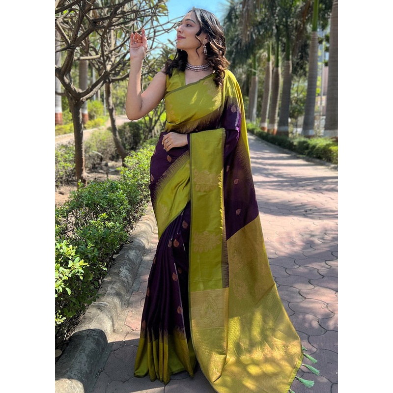 Purple Dupion Silk Saree With Blouse Piece - JD986583776