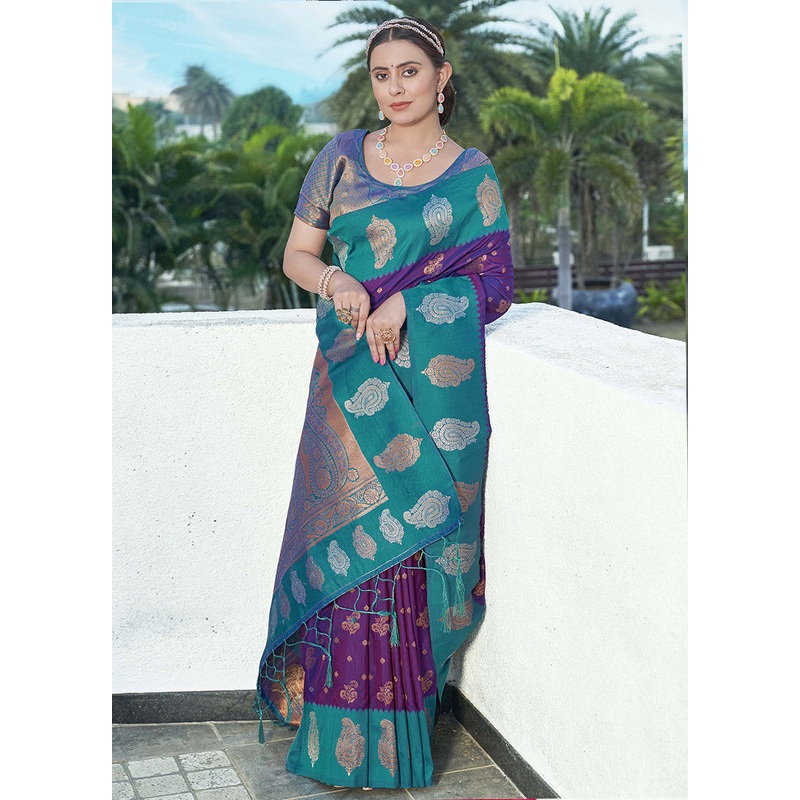 Purple Dupion Silk Saree With Blouse Piece - JD986583777