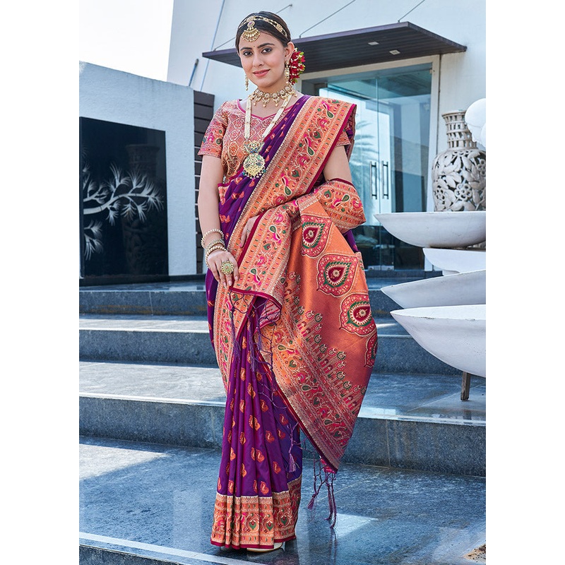Purple Silk Saree With Blouse Piece - JD986583774