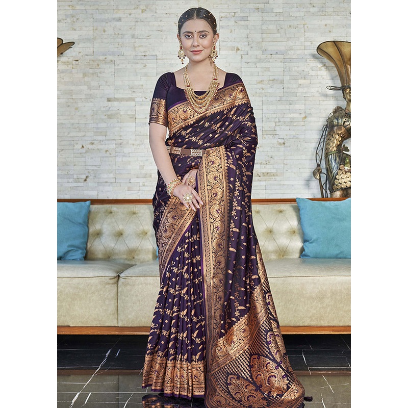 Purple Silk Saree With Blouse Piece - JD986583775