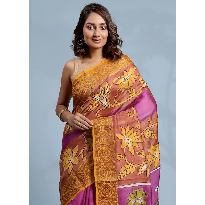 Purple Tussar Silk Saree With Blouse Piece - JD986583836