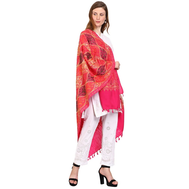 Rani Pink Zari Woven Ethnic Dupatta - JD986583862