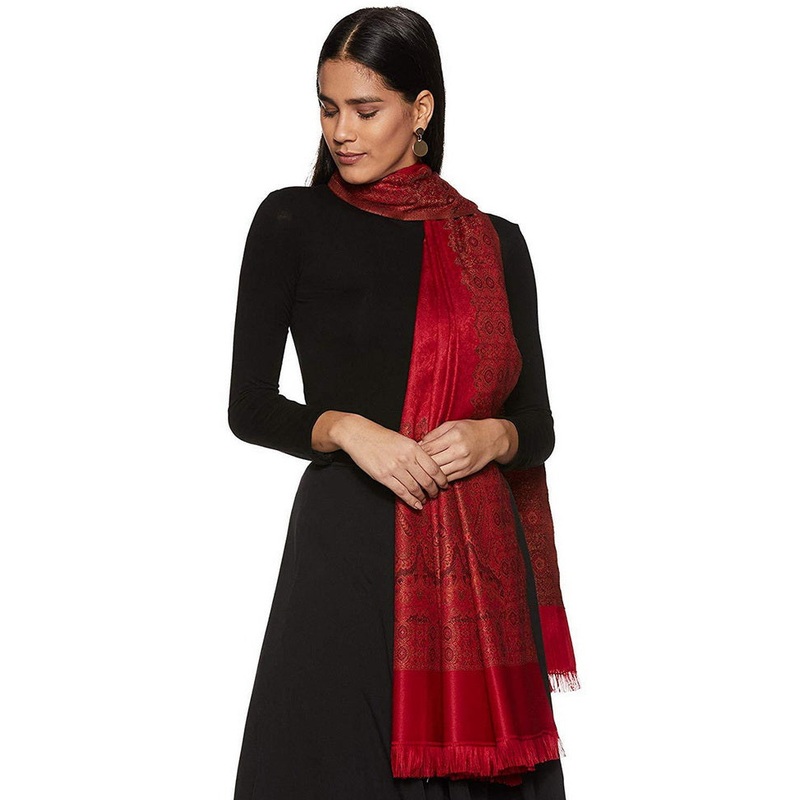 Red Zari Woven Ethnic Dupatta - JD986583858