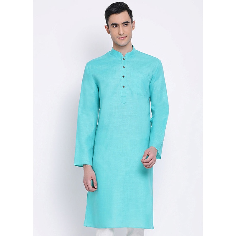 Sky Blue Solid Cotton Kurta - JD986583970