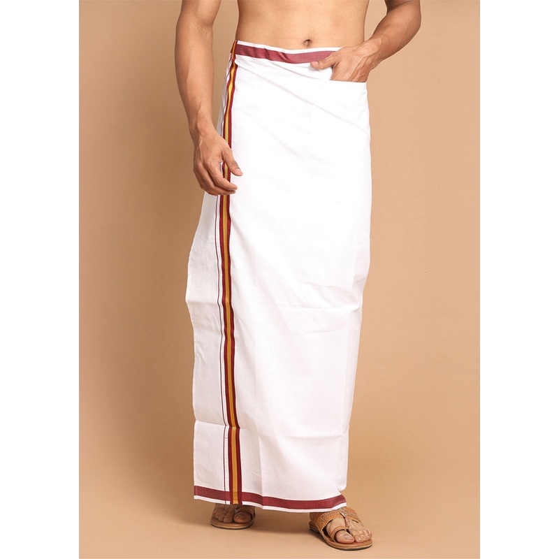 White Cotton Solid Dhoti - JD986583980