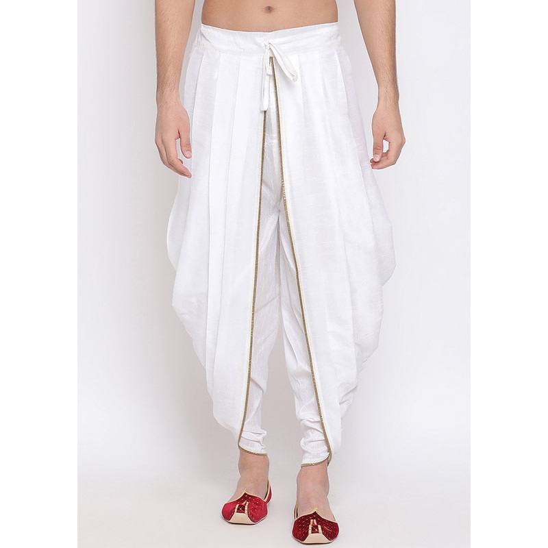 White Dupion Silk Solid Dhoti - JD986583974