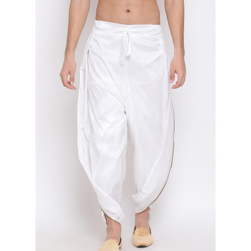 White Dupion Silk Solid Dhoti - JD986583975