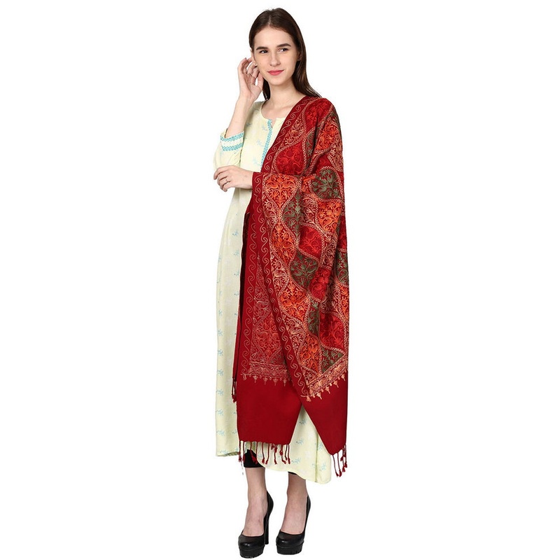 Wine Zari Woven Ethnic Dupatta - JD986583864