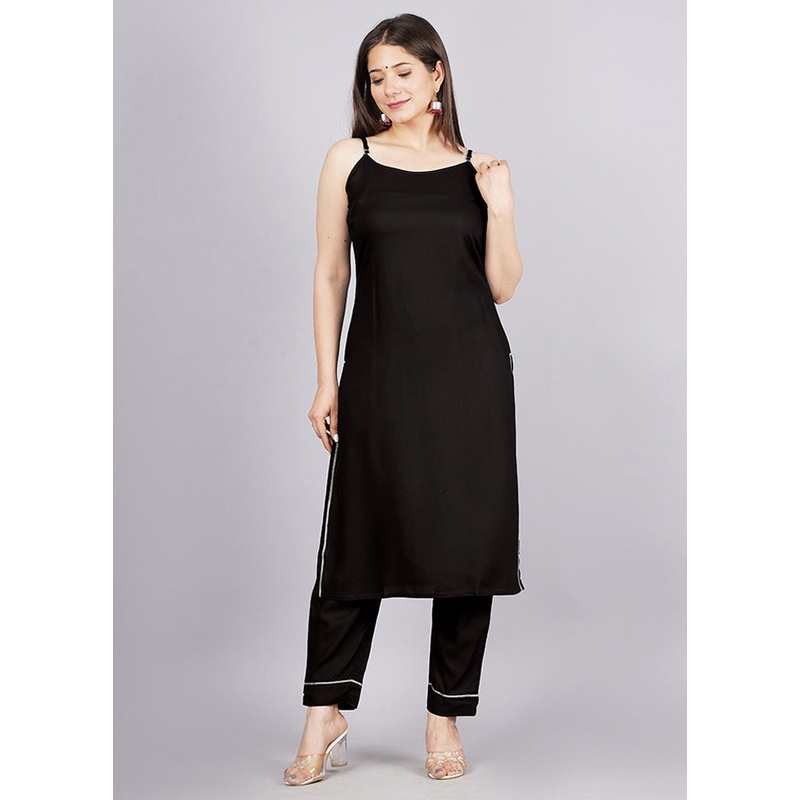 2 Pc Black Readymade Silk Kurti Set - JD986583676