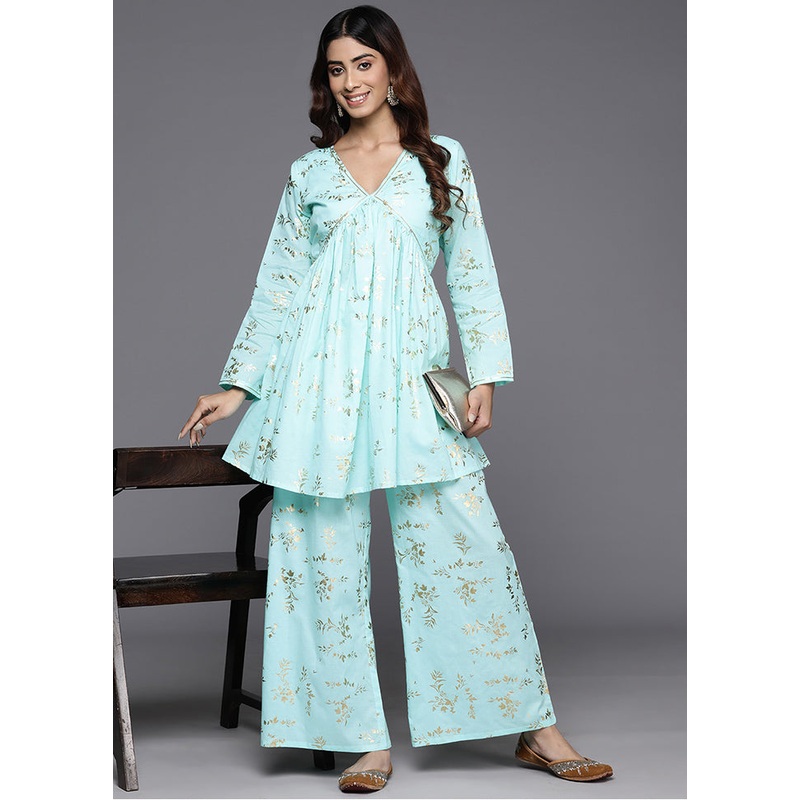 2 Pc Blue Pure Cotton Coords Set - JD986583675