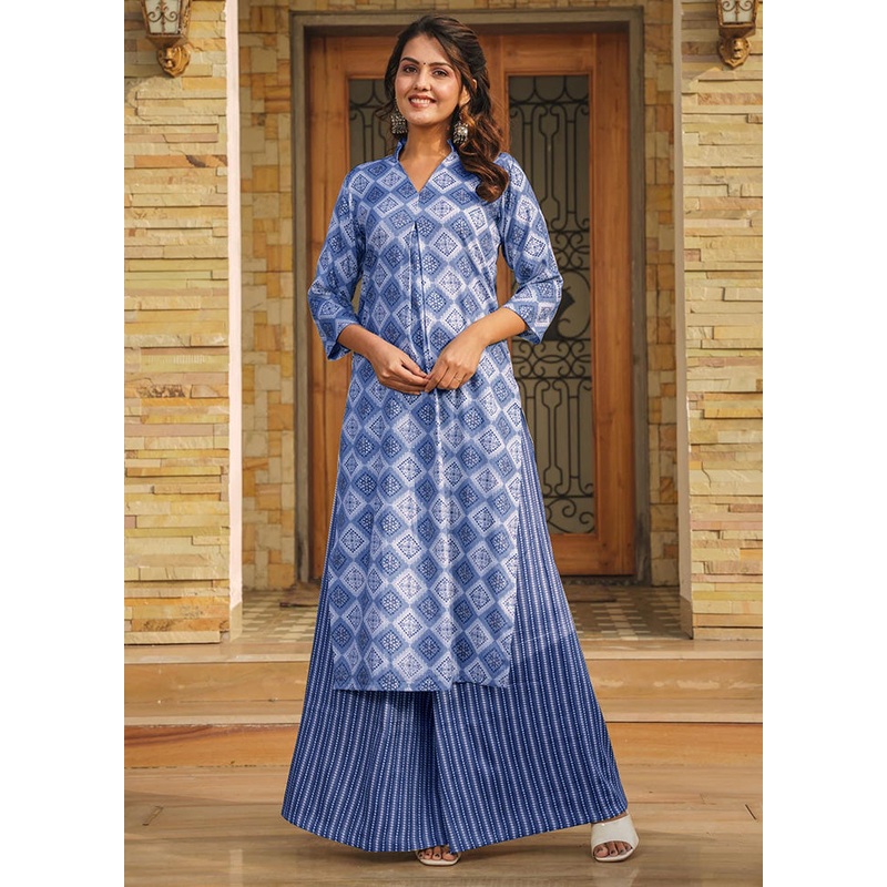 2 Pc Blue Readymade Rayon Kurti Set - JD986583574