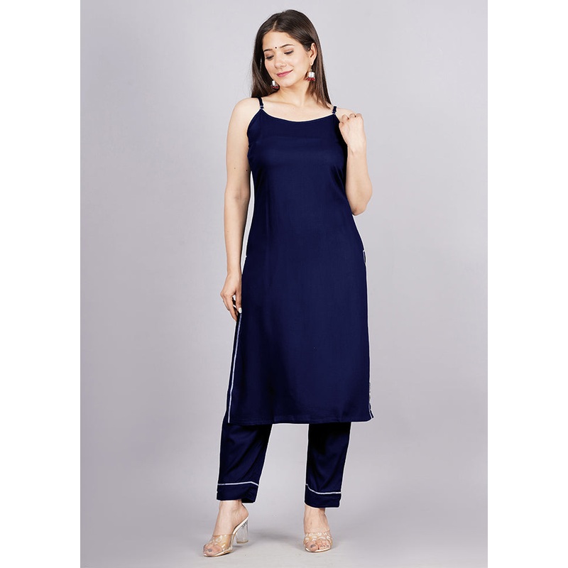 2 Pc Blue Readymade Silk Kurti Set - JD986583674