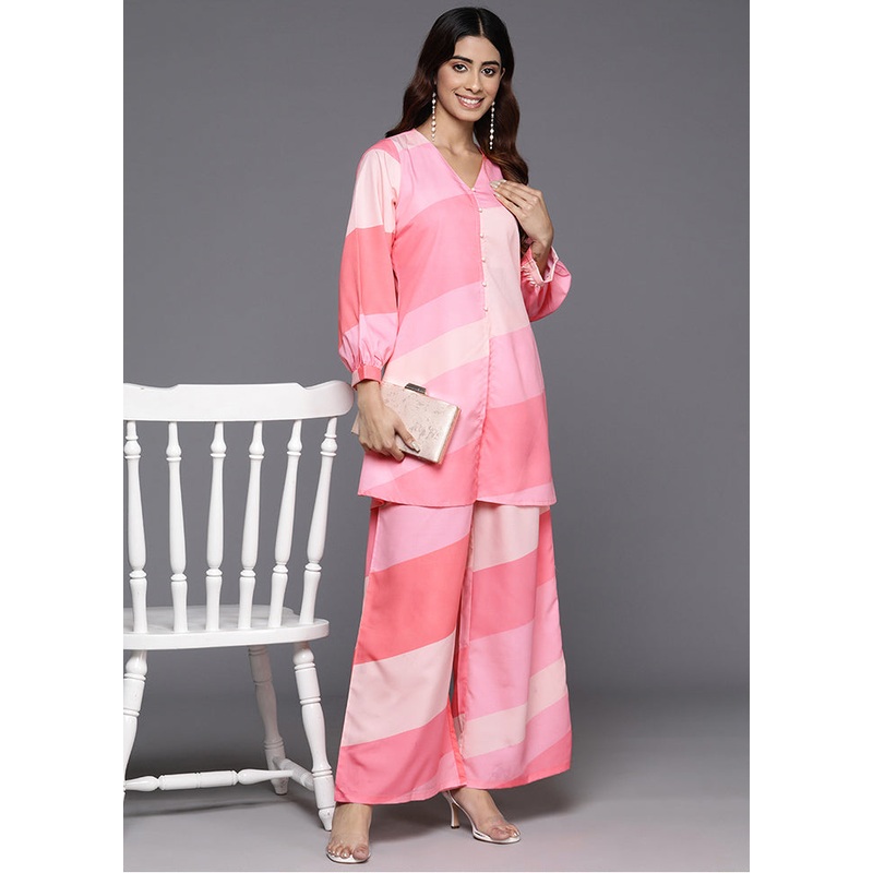 2 Pc Pink Polyester Coords Set - JD986583672