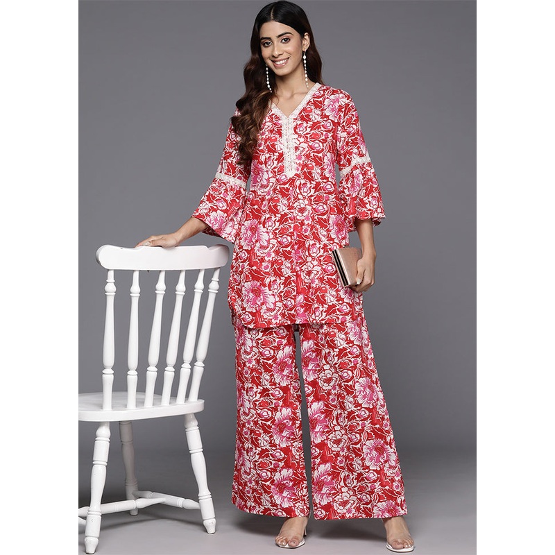 2 Pc Red Pure Cotton Coords Set - JD986583671