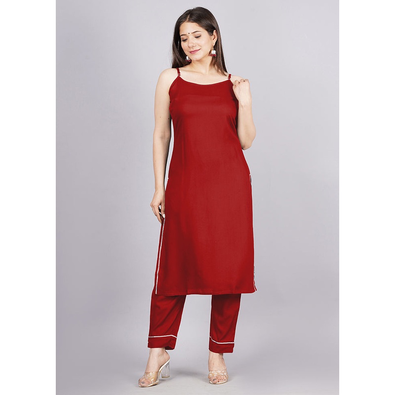 2 Pc Red Readymade Silk Kurti Set - JD986583670