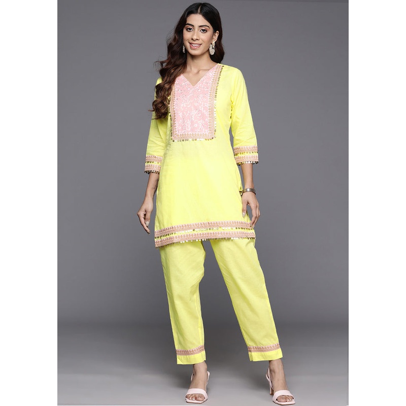 2 Pc Yellow Pure Cotton Coords Set - JD986583668