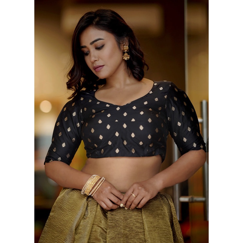 Black Brocade  Designer Blouse - JD986583699
