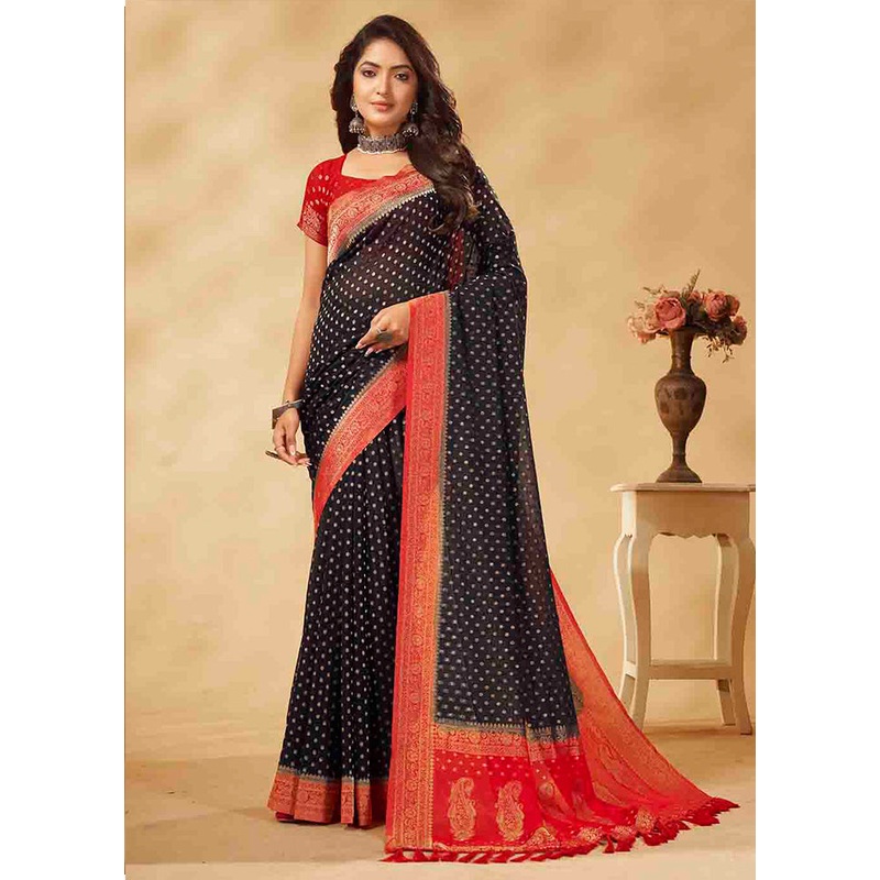 Black Georgette Saree With Blouse Piece - JD986583617