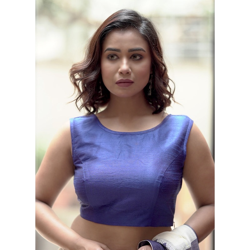 Blue Dupion Silk Designer Blouse - JD986583697