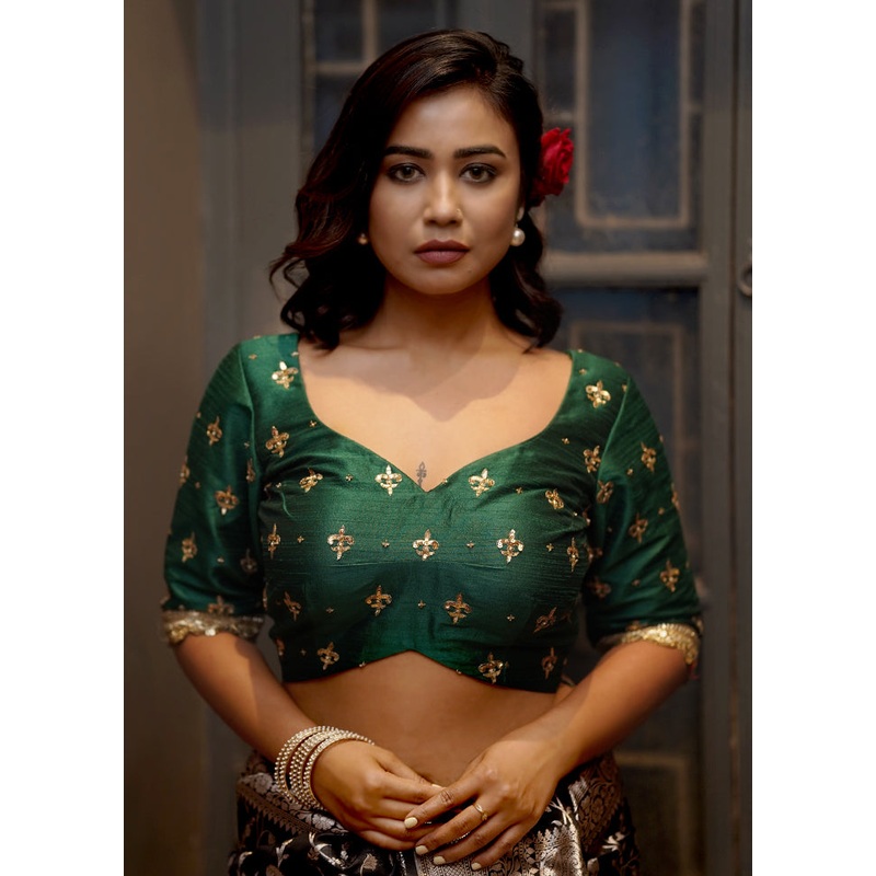 Green Dupion Silk Designer Blouse - JD986583695