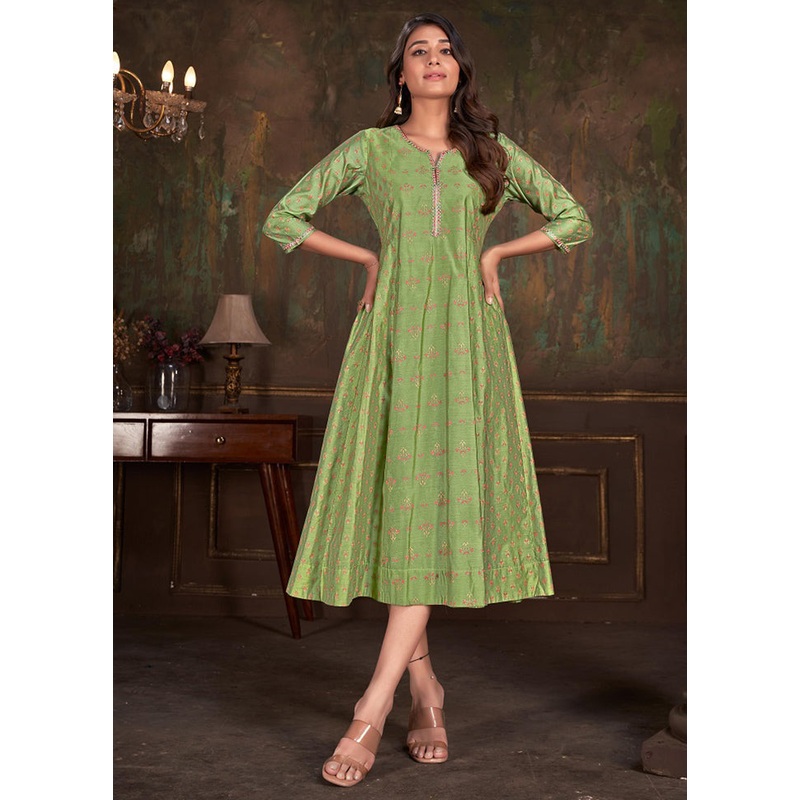Green Readymade Cotton Kurti - JD986583730