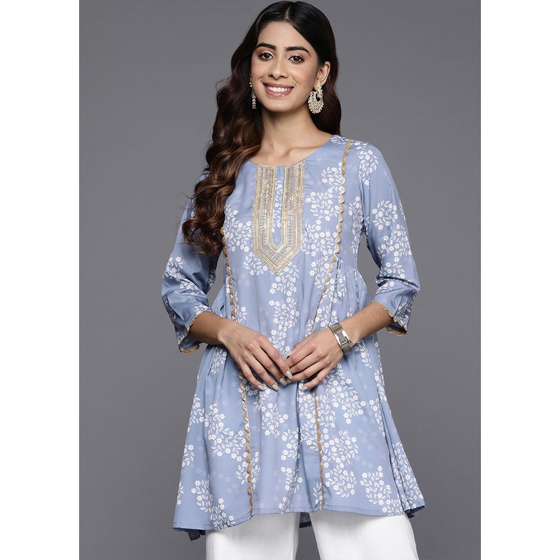 Grey Readymade Blended Silk Tunic - JD986583610