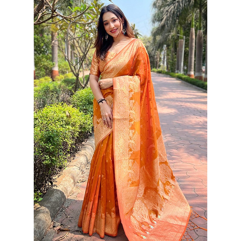 Light Orange Organza Saree With Blouse Piece - JD986583579
