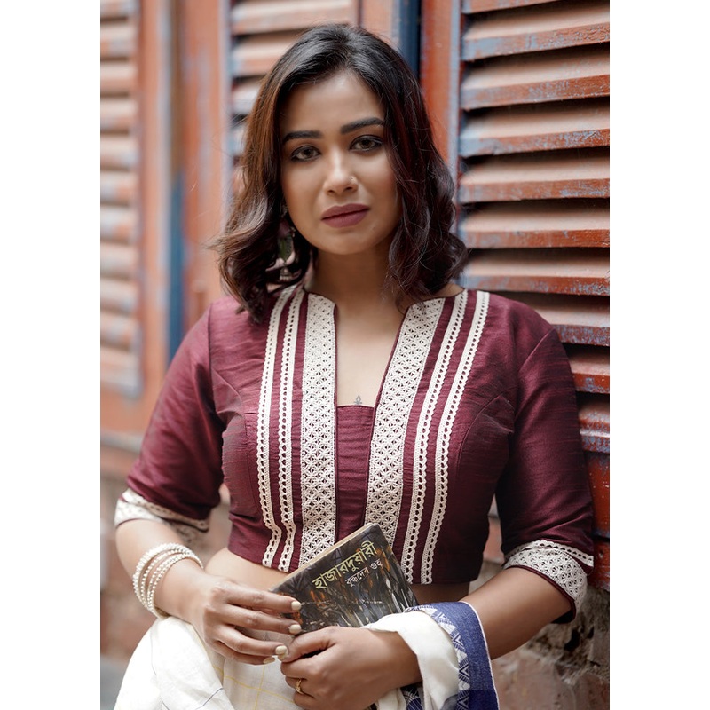 Maroon Dupion Silk Designer Blouse - JD986583717