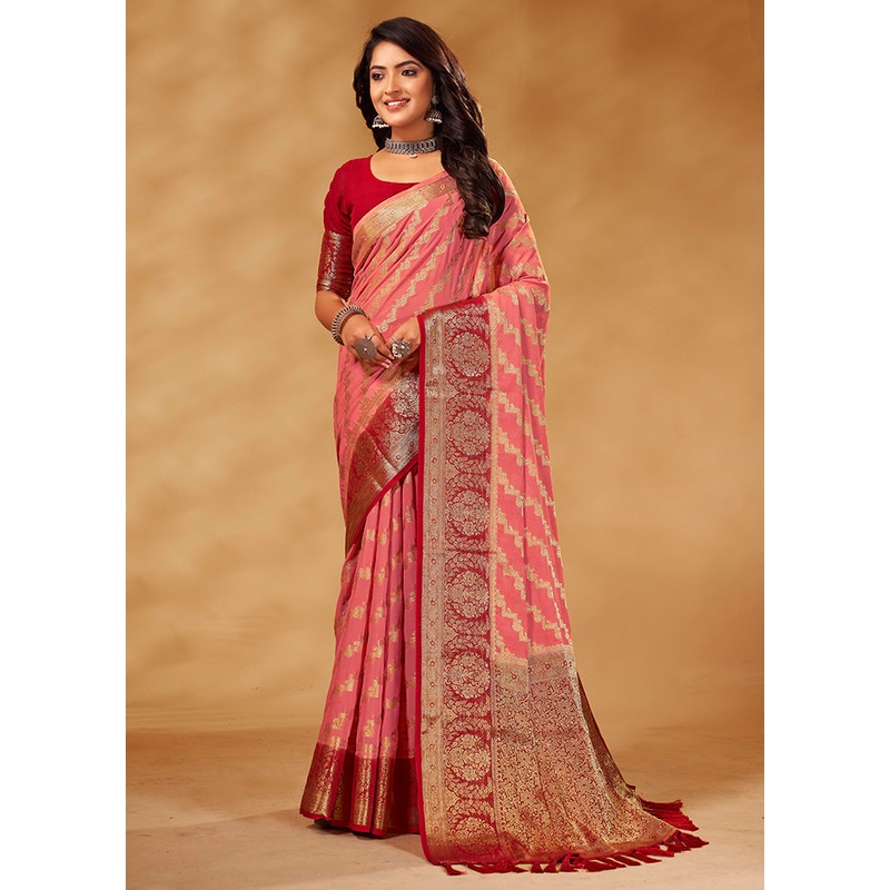 Peach Georgette Saree With Blouse Piece - JD986583607