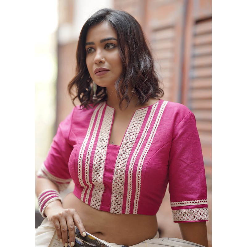 Pink Dupion Silk Designer Blouse - JD986583686
