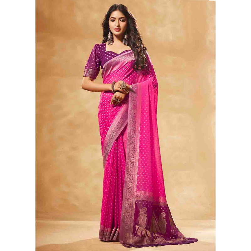 Pink Georgette Saree With Blouse Piece - JD986583605