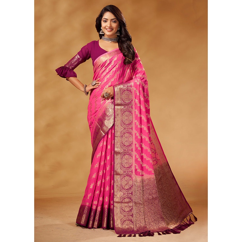 Pink Georgette Saree With Blouse Piece - JD986583606
